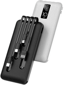 מטען נייד קיבולת 10,000mAh דגם P6 עם 4 כבלים מובנים (Micro, Type-C, iPhone, USB)