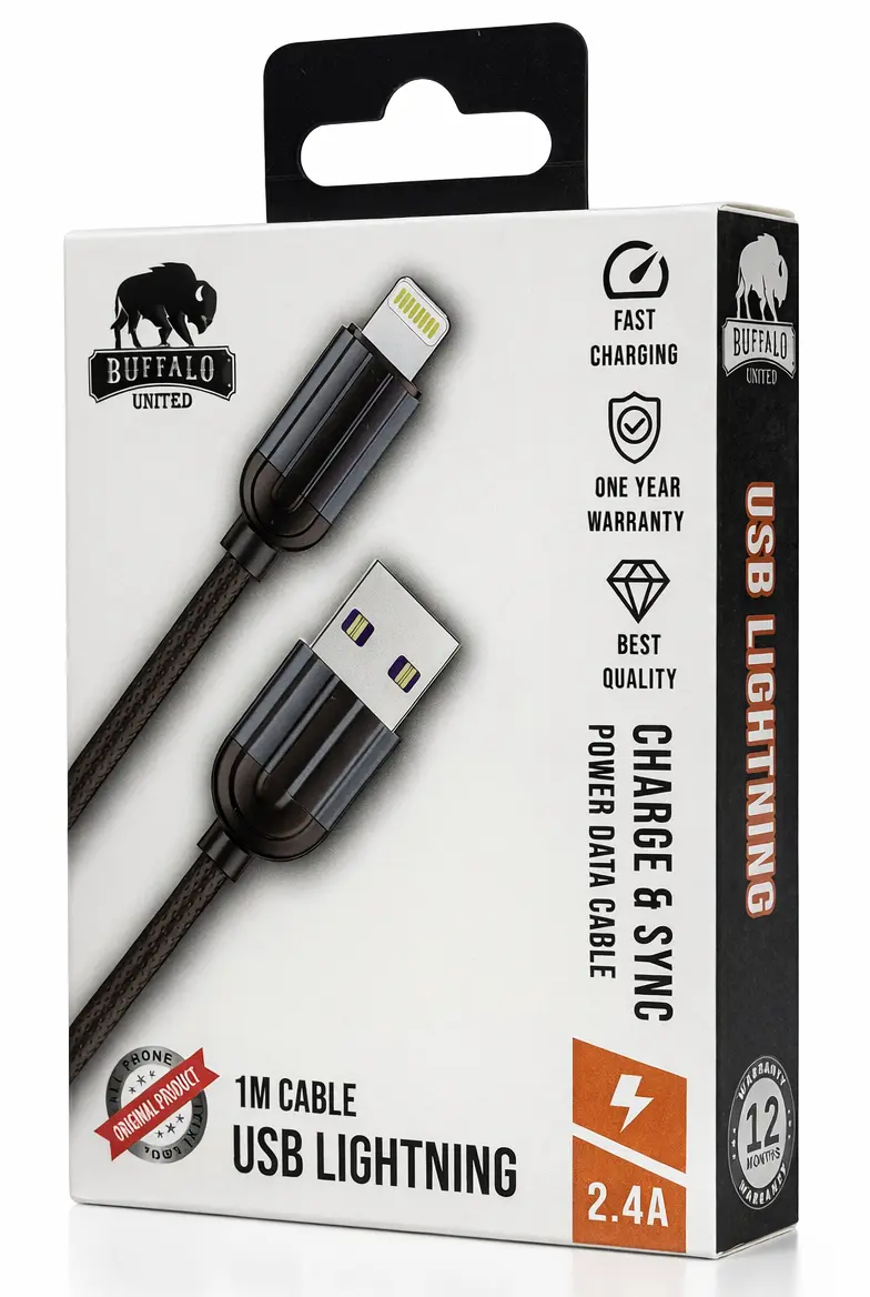 כבל USB Lightning באורך 1 מטר דגם Black Pro מבית באפאלו