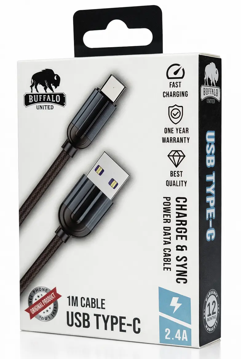 כבל USB Type-C באורך 1 מטר דגם Black Pro מבית באפאלו